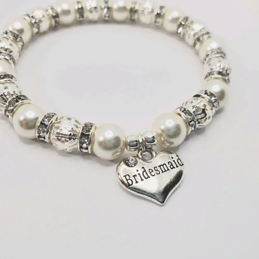 Bridesmaid Hand Craft Glass Pearl Strech Bracelets